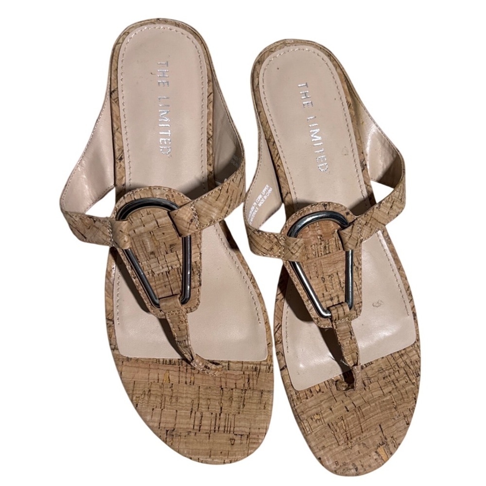 The Limited Womens Cork Wedge Sandals Tan Thong Silver Ring Detail Size 10M